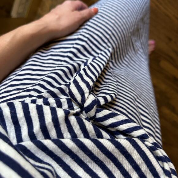 Velvet by Graham & Spencer Linen Blend Striped Twist Front Dress Navy White - Picture 6 of 9